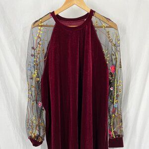Shein Curve Red Tunic with Transparent Flower Long Sleeve